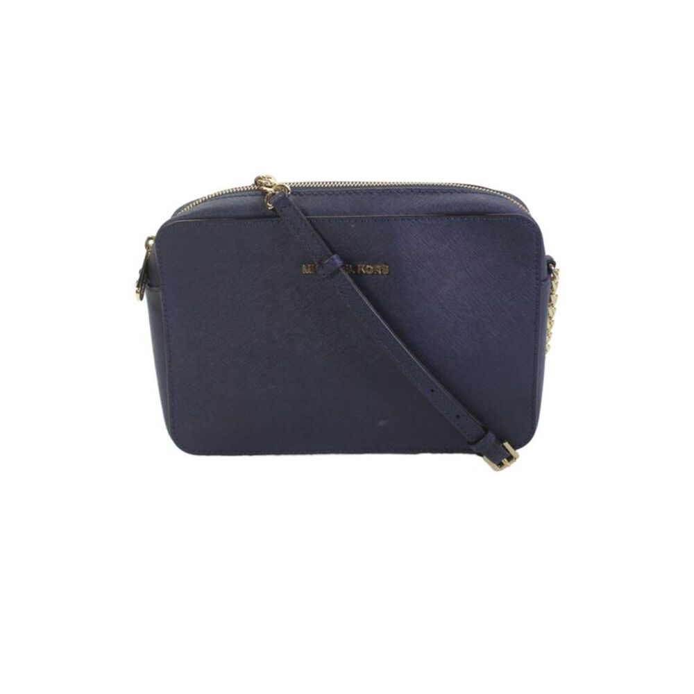Michael Kors Womens Leather Gold Tone Chain Strap Small Crossbody Handbag Blue